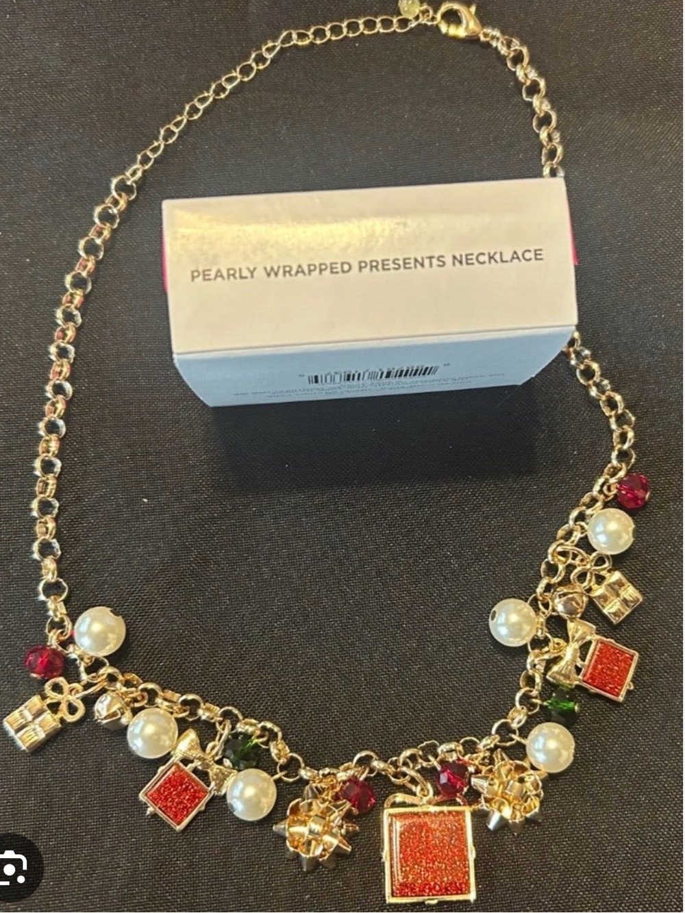 Pearly Wrapped Presents Christmas Charm Necklace
